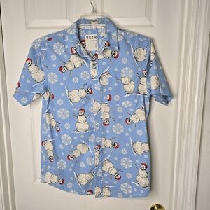 VSTR Blue skeleton Snowman Mens button down short sleeve‎ Shirt M